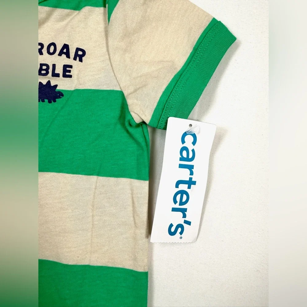 NWT CARTER’S Baby Dinosaur Stripe Romper‎ 6M Green Cute Playful Everyday NEW